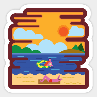 Sunbathing on the beach in a happy mood Sticker